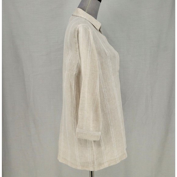 Tahari Top Womens Small Beige Linen Blouse Lightweight Pullover Resort Beach - Picture 10 of 11
